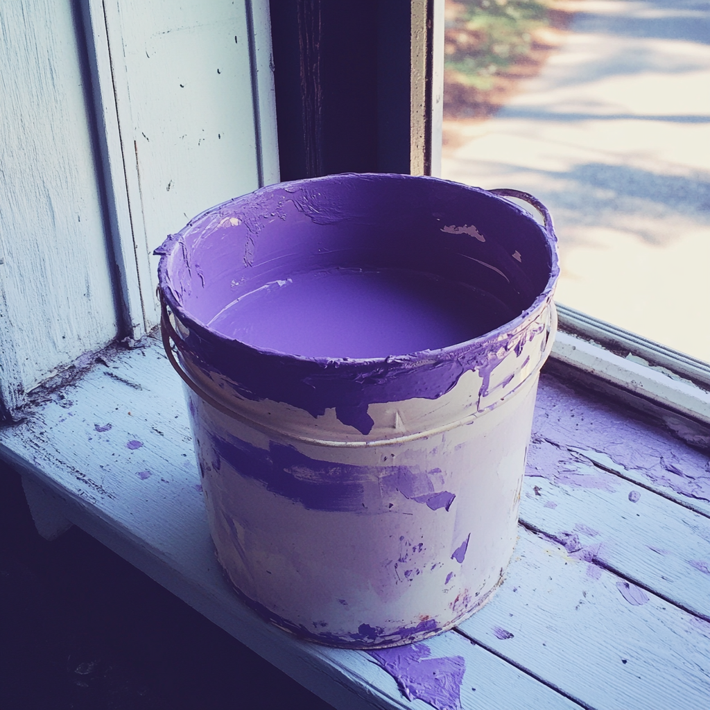 A bucket of lavender paint | Source: Midjourney