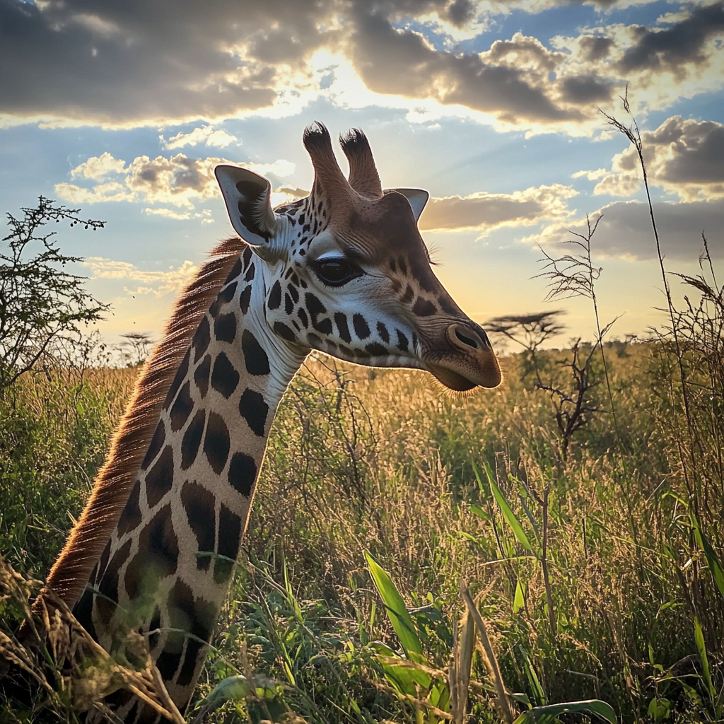 A close up of a giraffe in the wild | Source: Midjourney