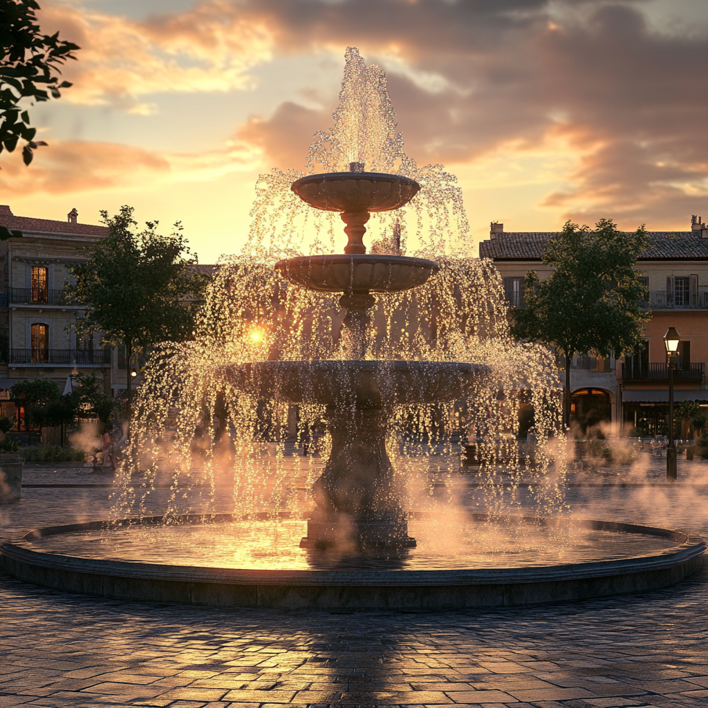 A stunning fountain in the town square | Source: Midjourney