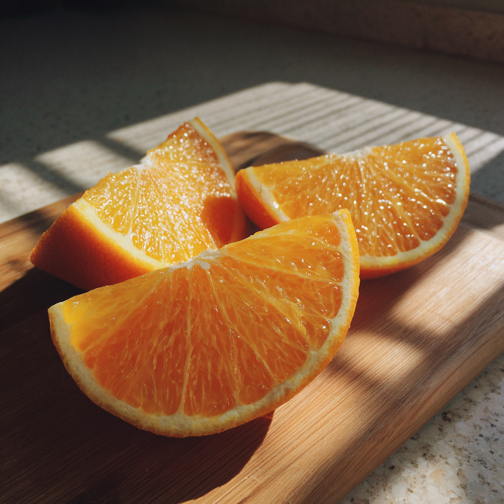 Orange slices on a wooden board | Source: Midjourney