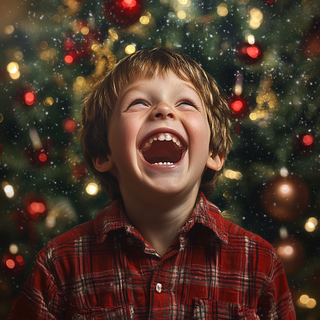 A little boy looking up and laughing | Source: Midjourney