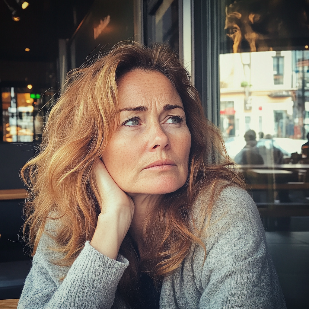 A woman sitting in a coffee shop | Source: Midjourney