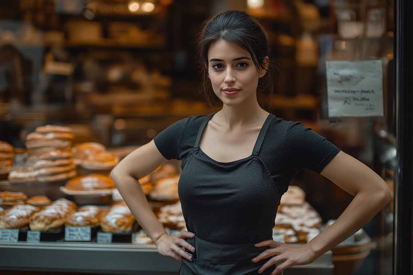 An assertive woman standing in a bakery | Source: Midjourney