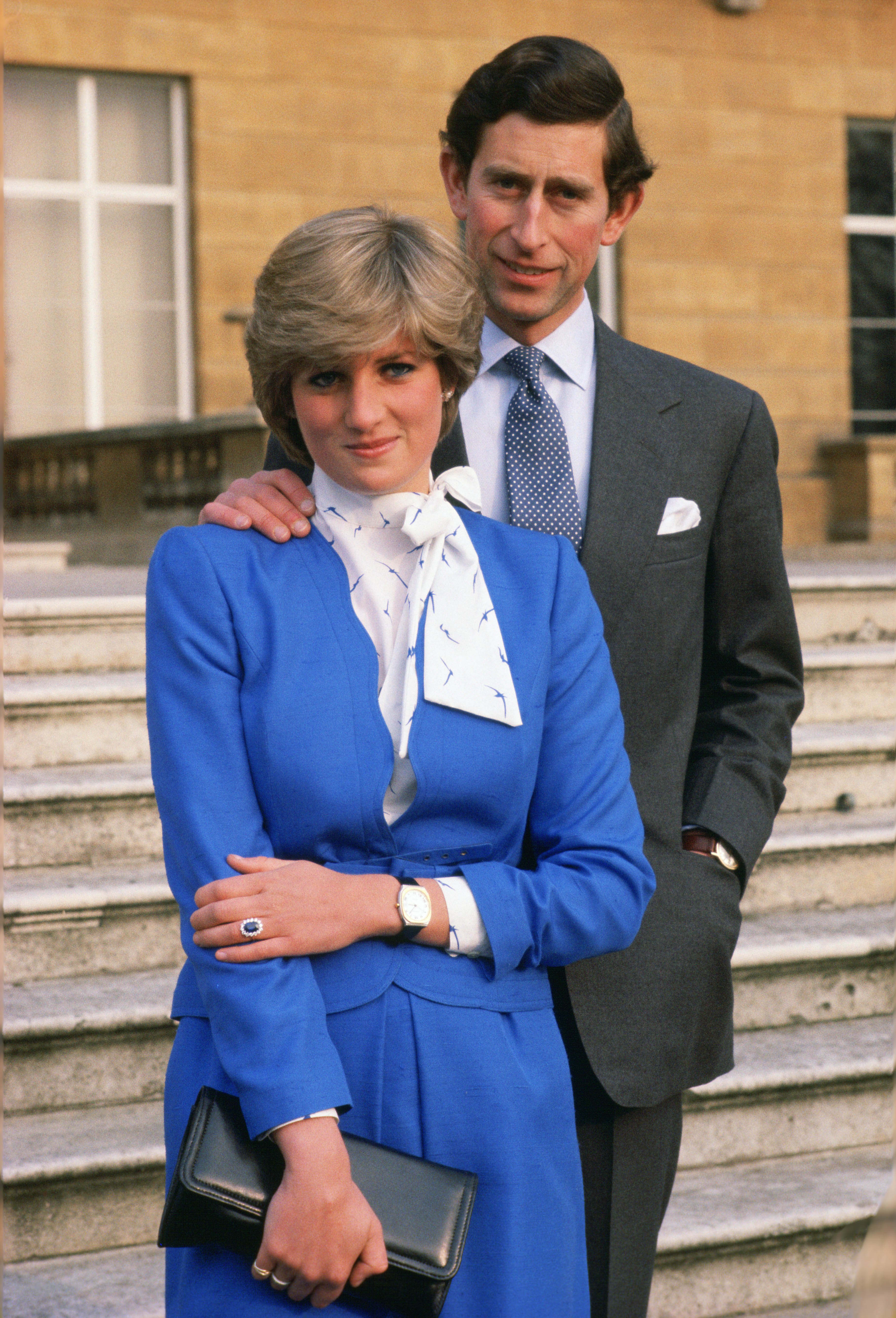 Lady Diana Spencer and Prince Charles pose for photographs in the grounds of Buckingham Palace following the announcement of their engagement on February 24, 1986. | Source: Getty Images