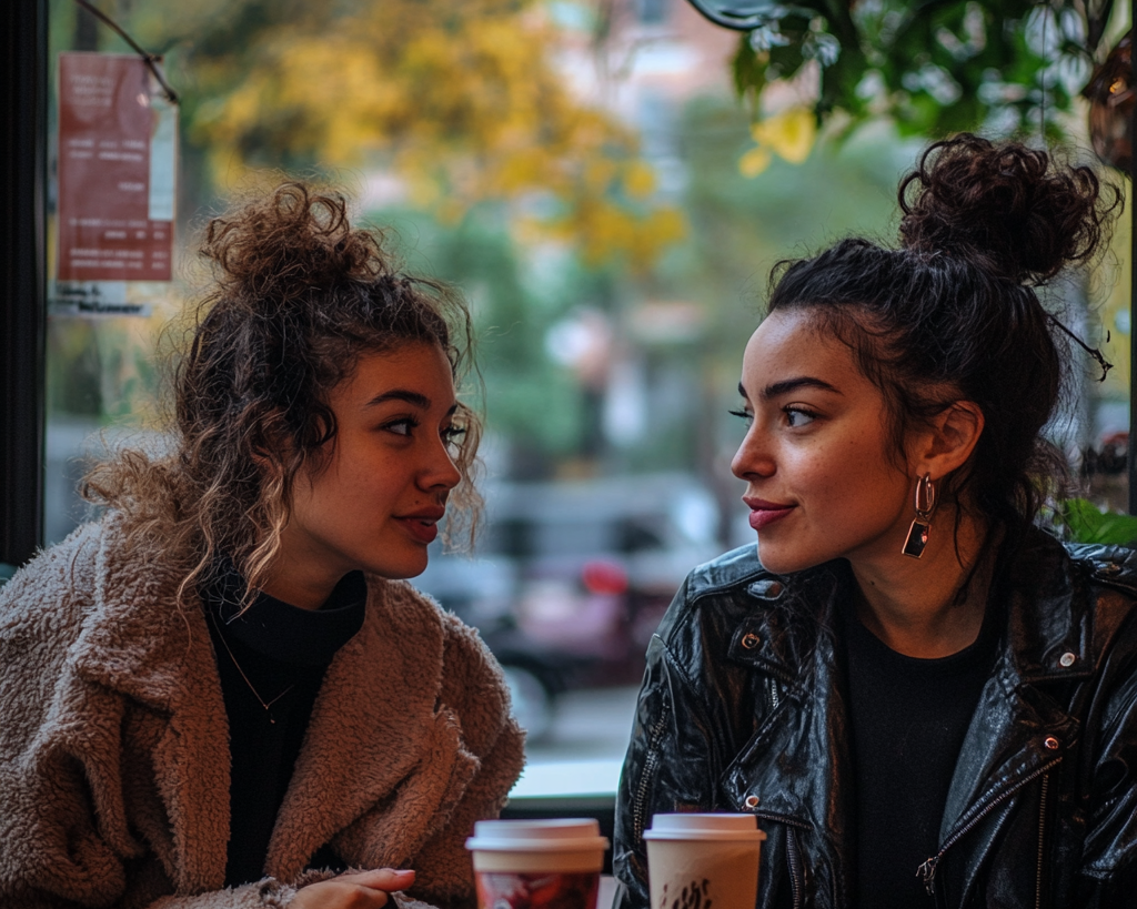 Women having a conversation at a coffee shop | Source: Midjourney