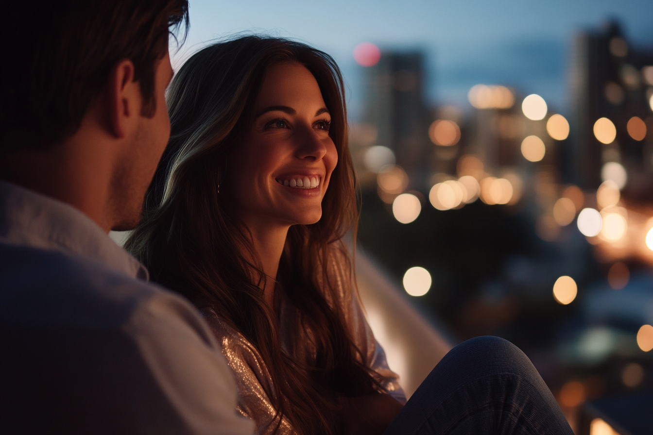 A happy couple on a balcony | Source: Midjourney