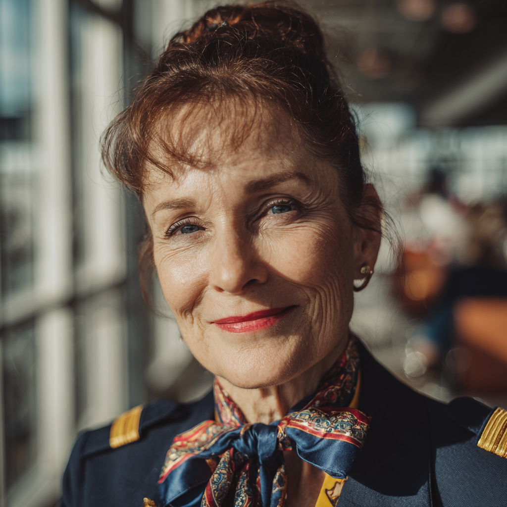 A smiling woman in an airport | Source: Midjourney