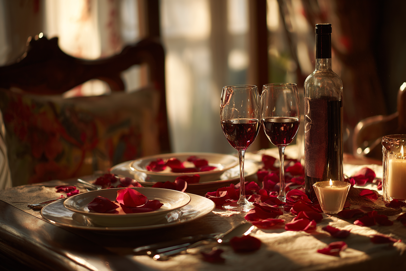 Rose petals scattered on a table | Source: Midjourney