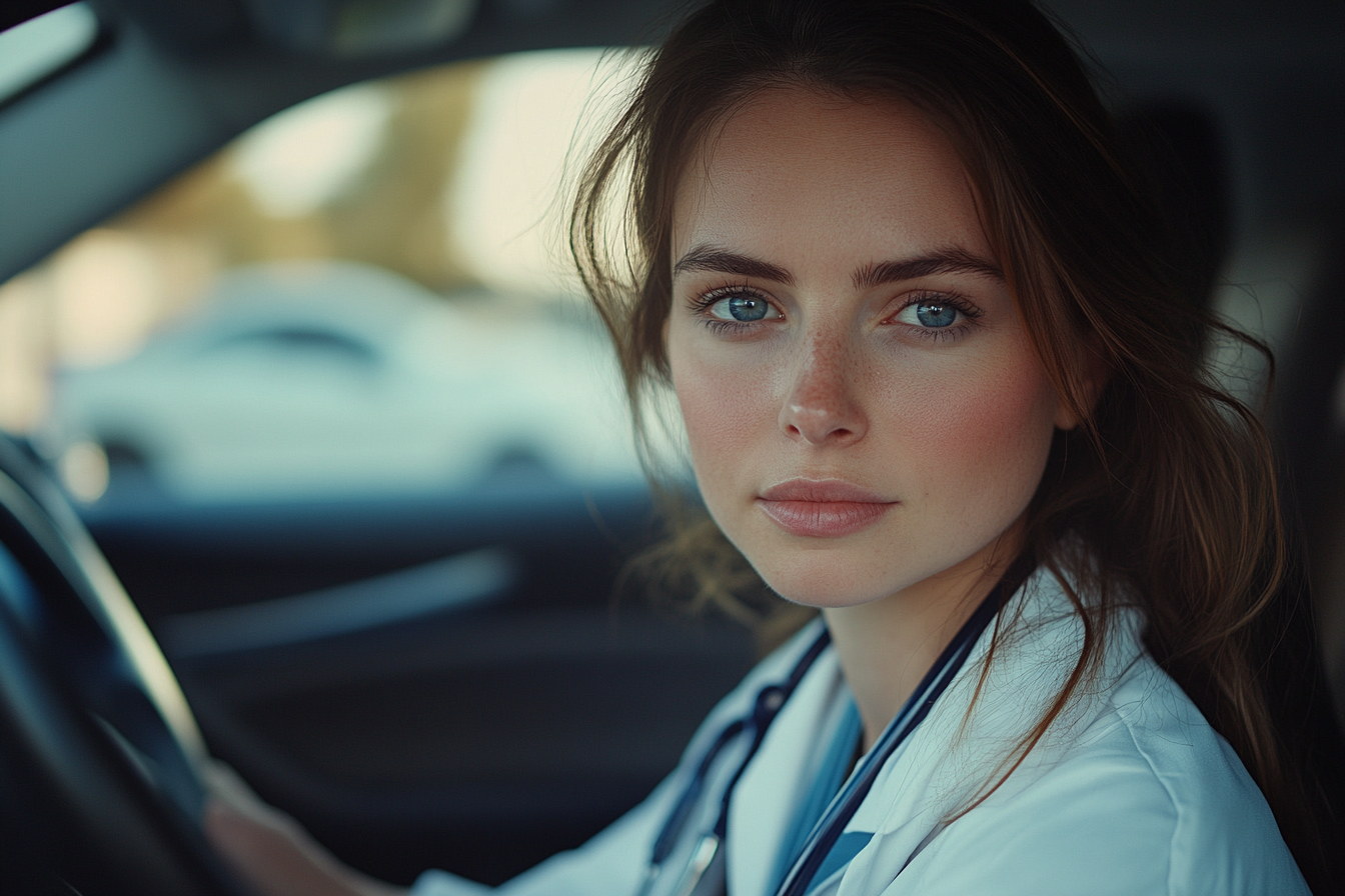 Une femme déterminée et inquiète, assise dans une voiture | Source : Midjourney