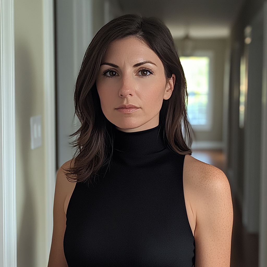 An upset woman standing in a hallway | Source: Midjourney