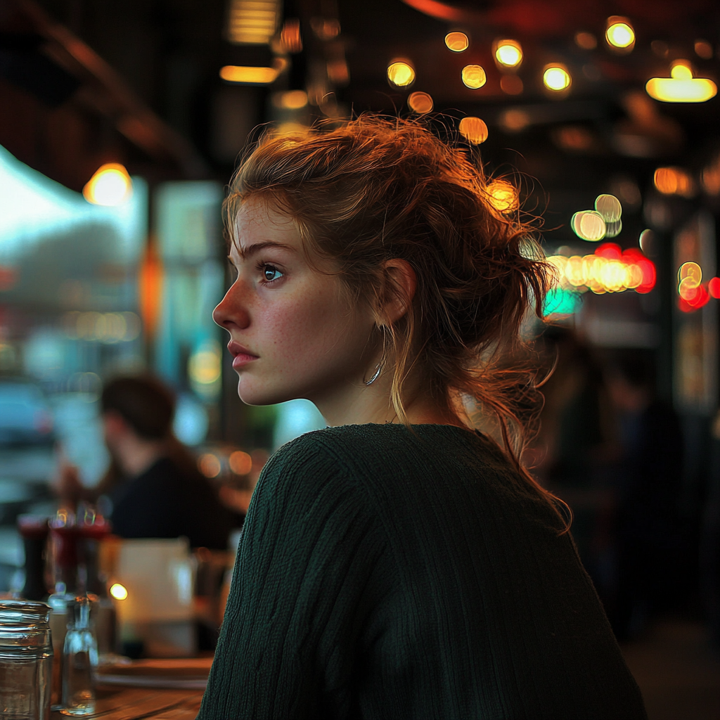 A serious woman in a restaurant | Source: Midjourney