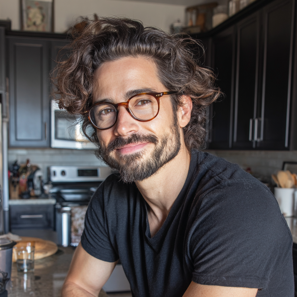 A man sitting at a kitchen counter | Source: Midjourney
