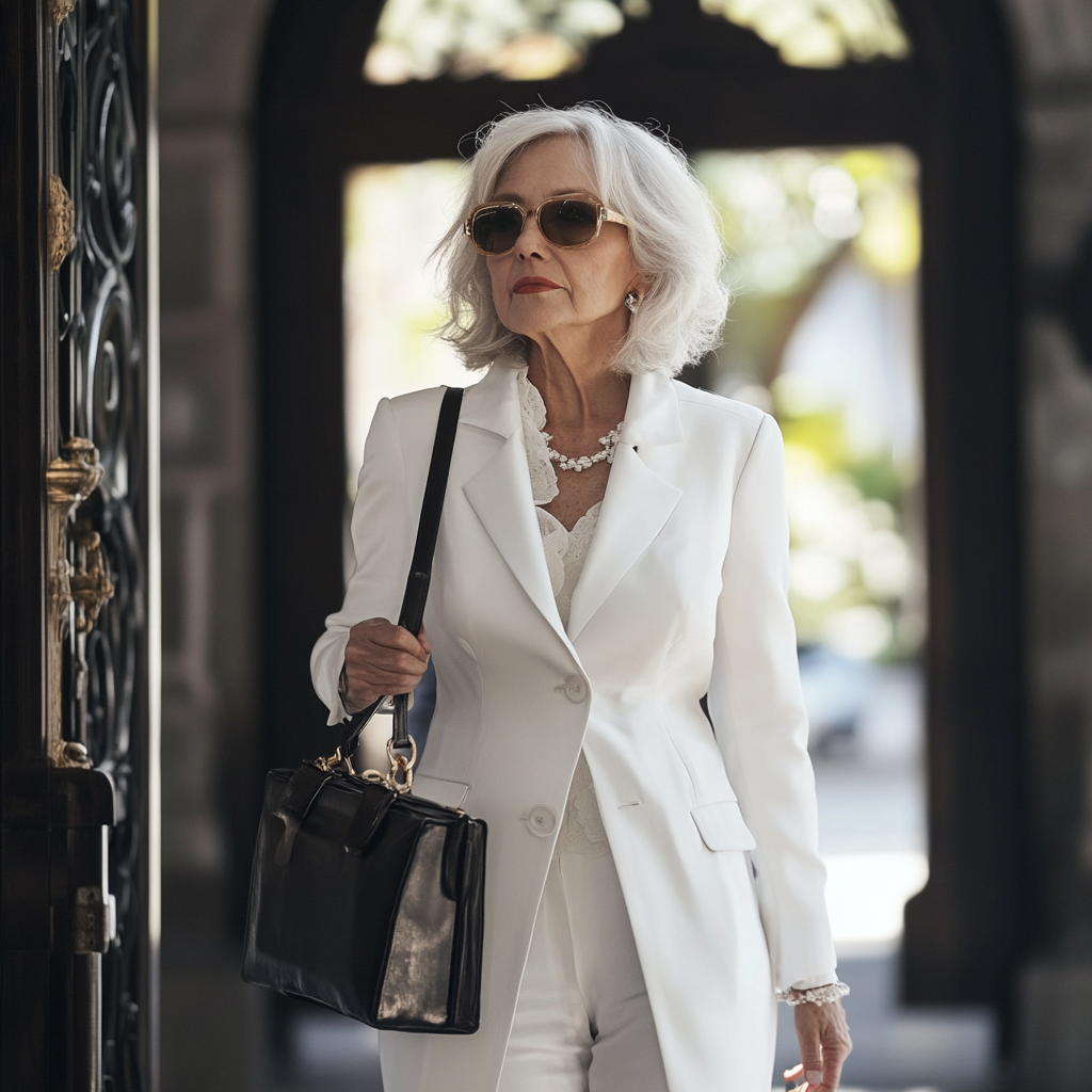 Senior woman walking out of a funeral | Source: Midjourney