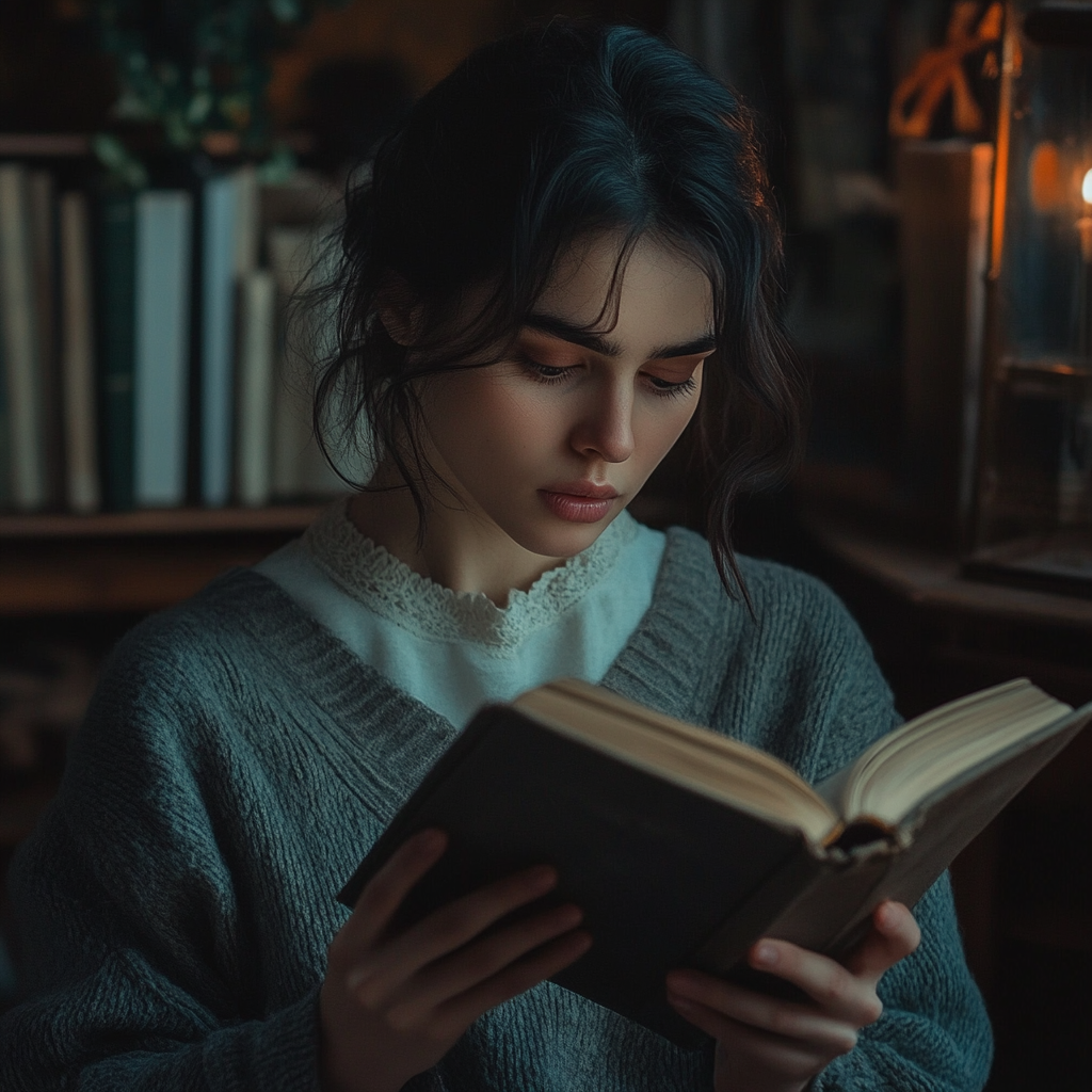 A woman reading an old diary | Source: Midjourney