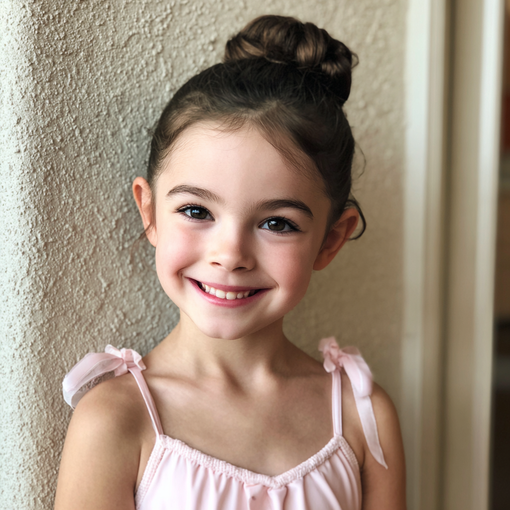 A smiling little girl in a ballet outfit | Source: Midjourney