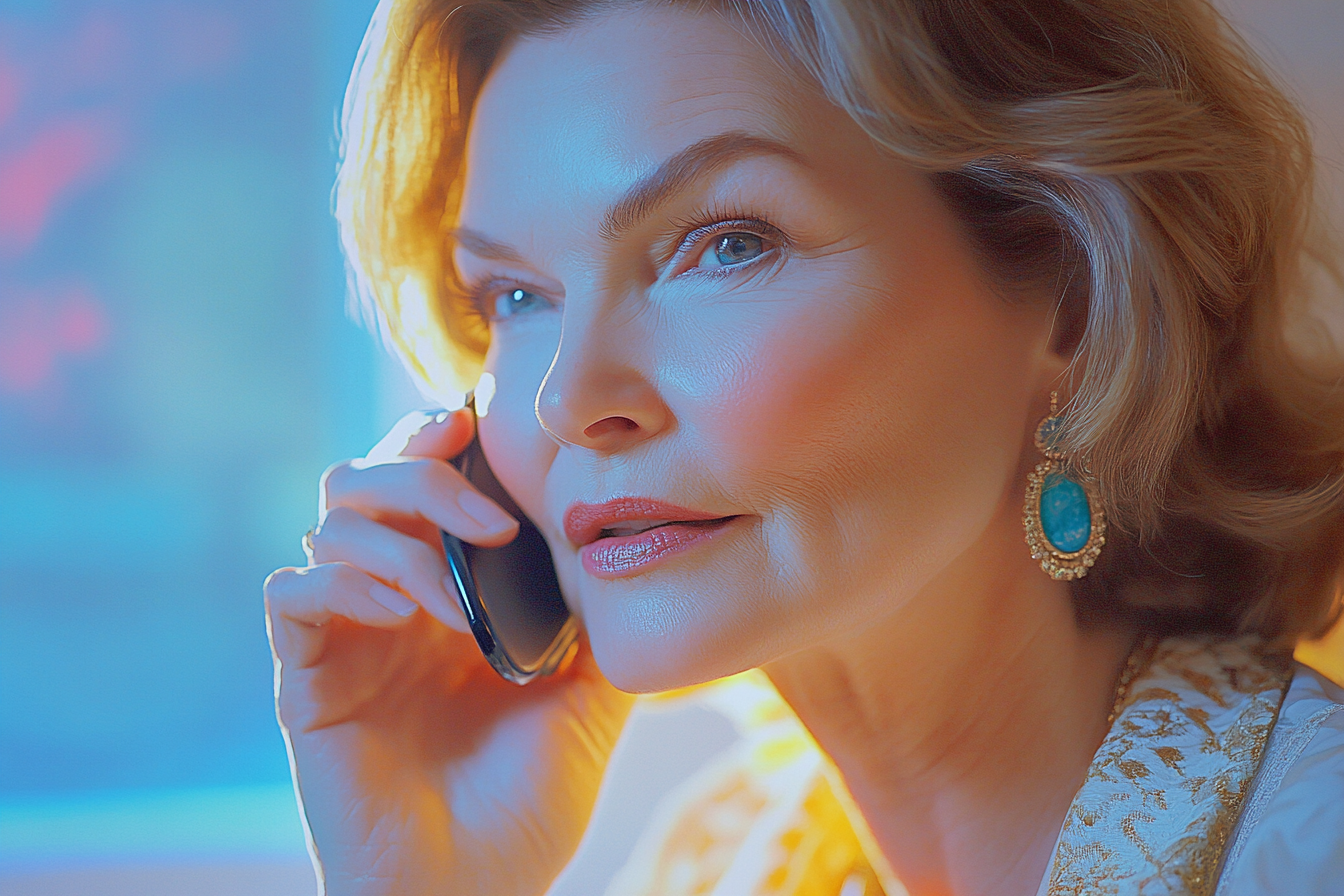 A senior woman talking on the phone | Source: Midjourney