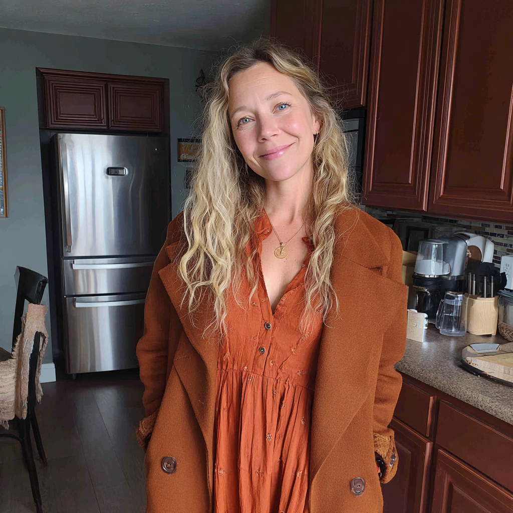 A smiling woman standing in a kitchen | Source: Midjourney