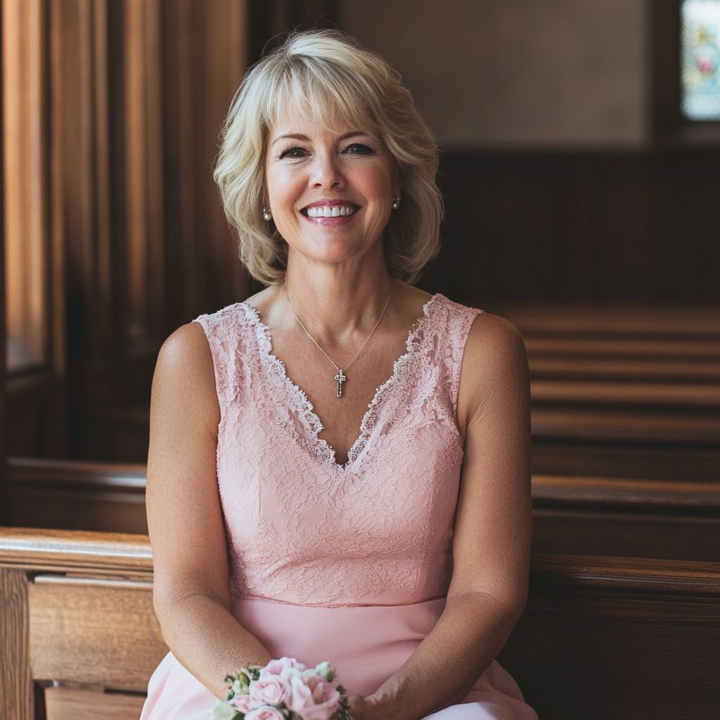 A smiling mother of the bride at a wedding | Source: Midjourney