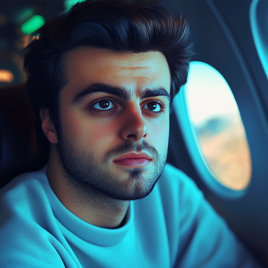 A man sitting in an airplane | Source: Midjourney