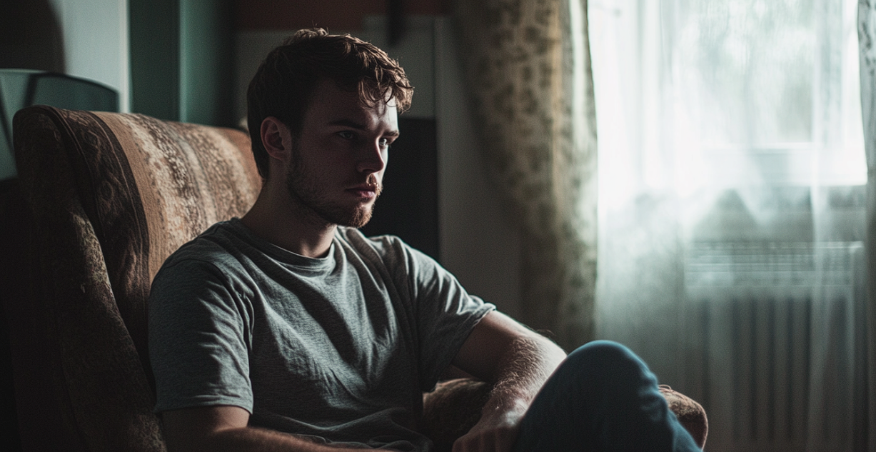 A man sitting in a living room | Source: Midjourney