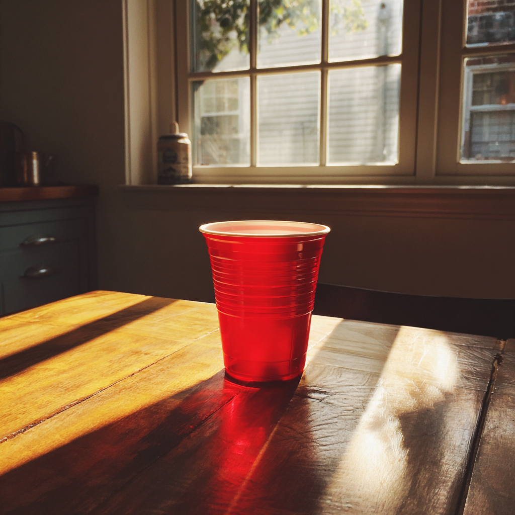 A red solo cup on a table | Source: Midjourney