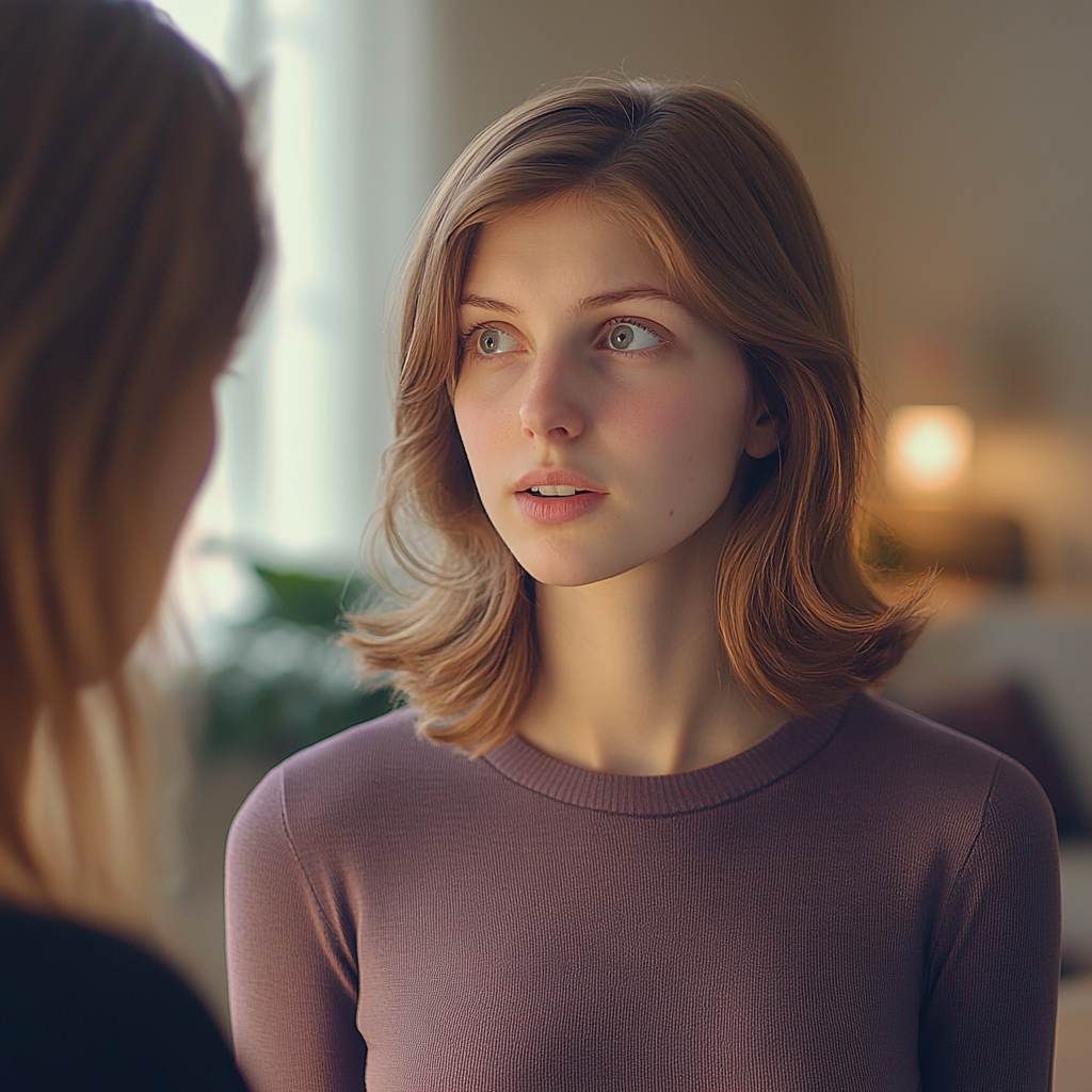 A woman talking to another woman in her house | Source: Midjourney