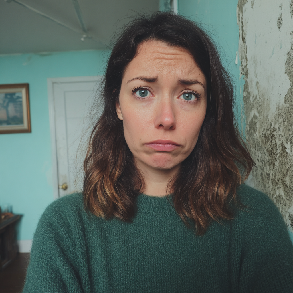 An emotional woman standing in a living room | Source: Midjourney