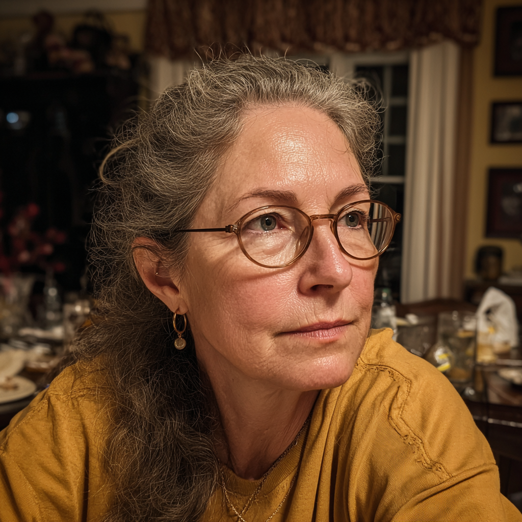 An older woman sitting at a table | Source: Midjourney