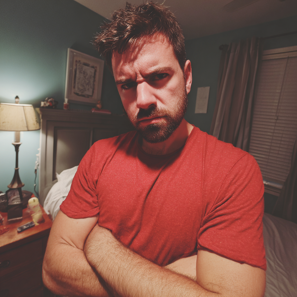An angry man standing with folded arms | Source: Midjourney