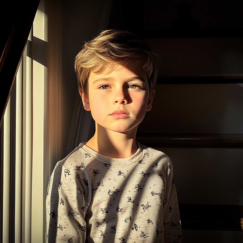 A little boy standing on a staircase | Source: Midjourney