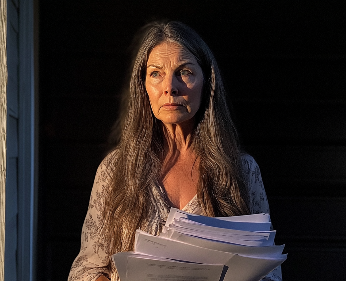 A woman holding a stack of paperwork | Source: Midjourney