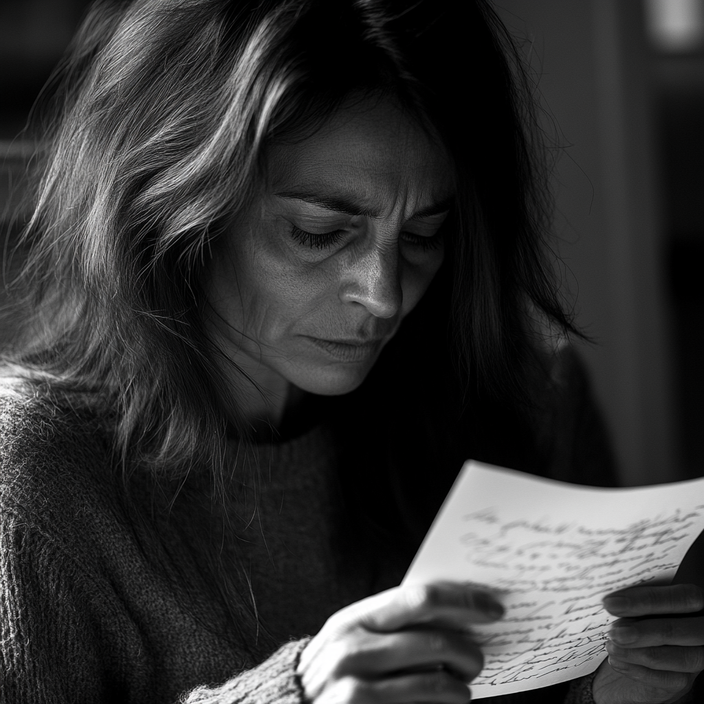 A sad woman rereading her letter | Source: Midjourney