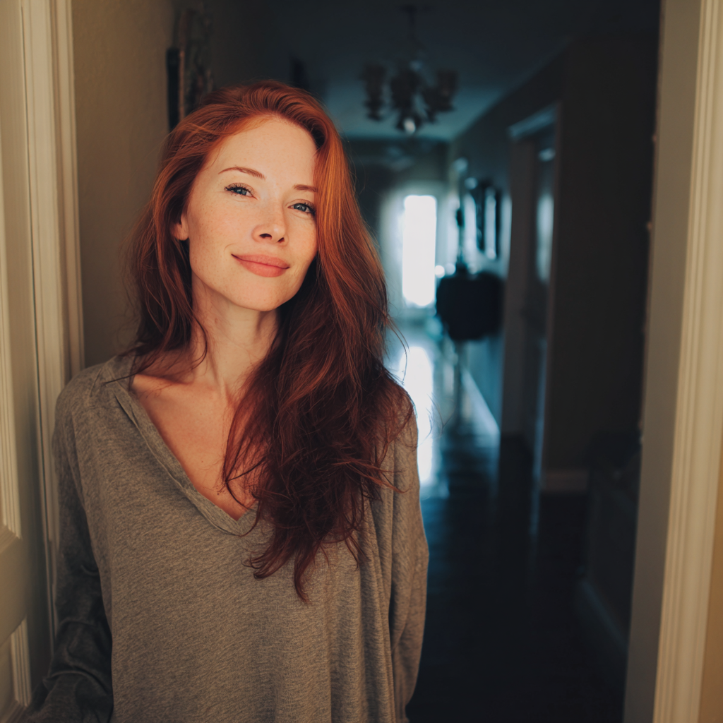 A smiling woman standing in a hallway | Source: Midjourney