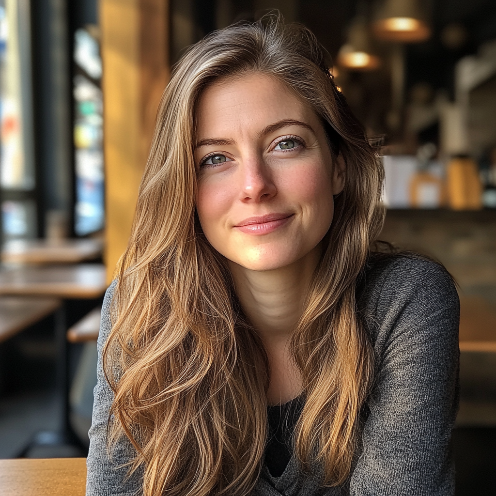 A woman sitting at a coffee shop | Source: Midjourney