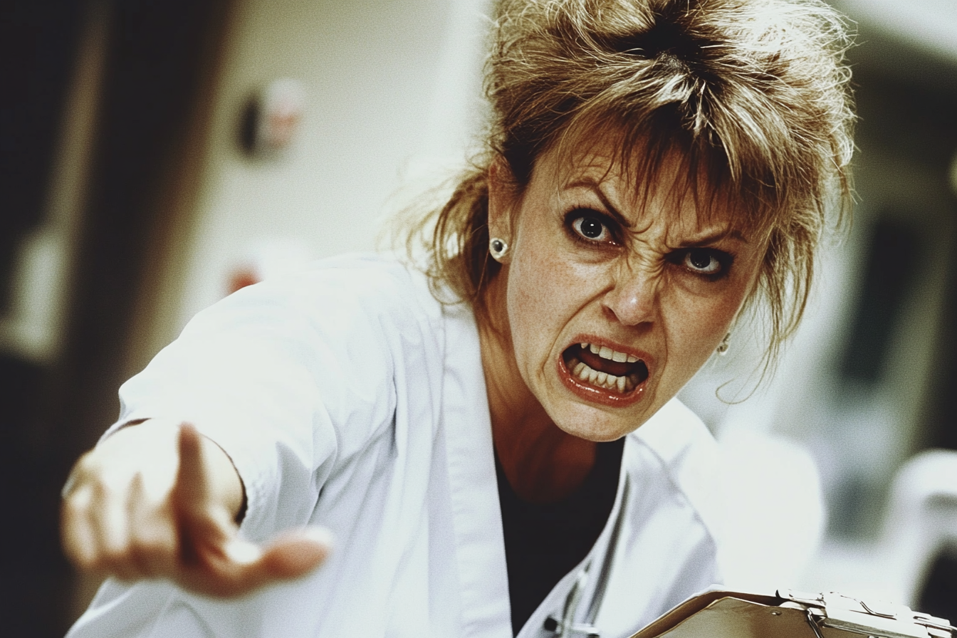 A woman holding a clipboard yelling at someone | Source: Midjourney