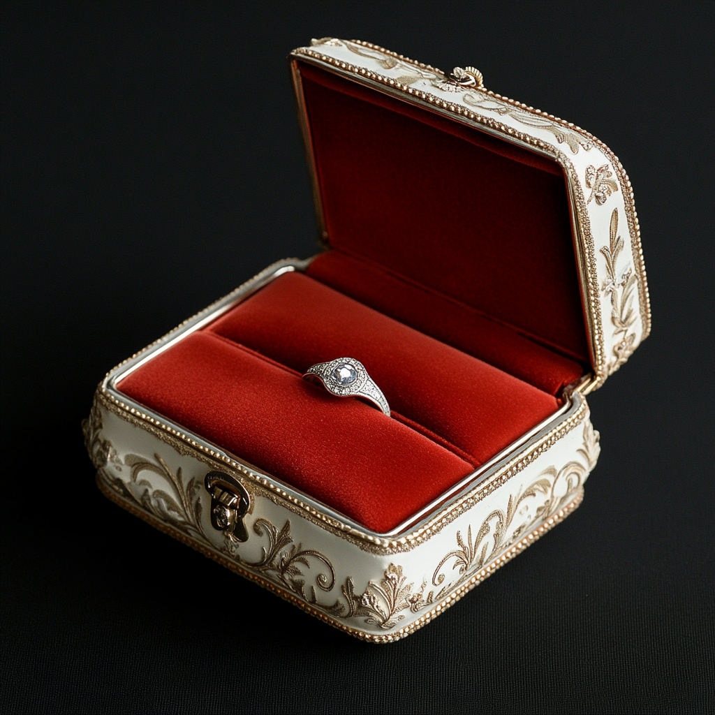 A ring in a jewelry box | Source: Midjourney