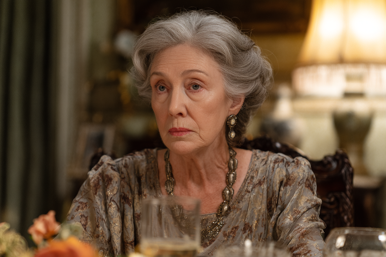An older woman sitting at the dinner table | Source: Midjourney