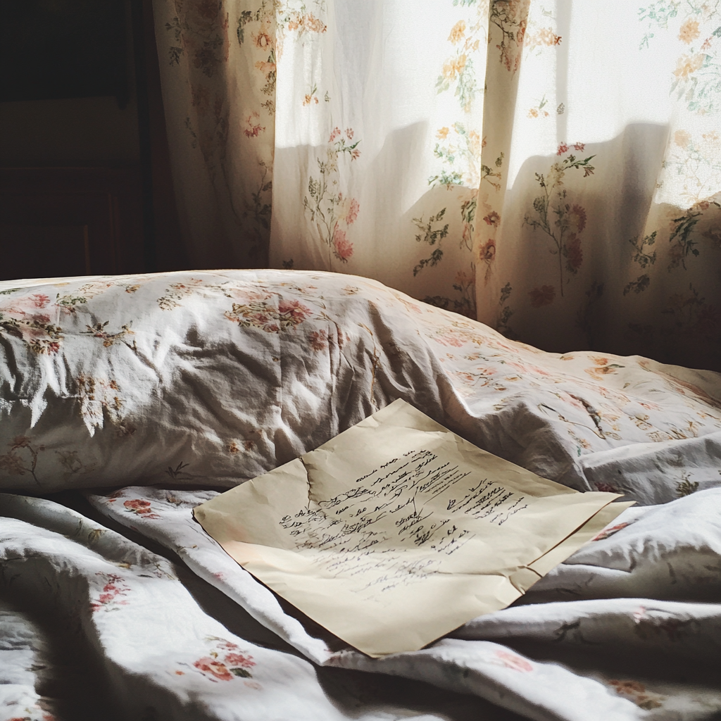 A piece of paper on a bed | Source: Midjourney