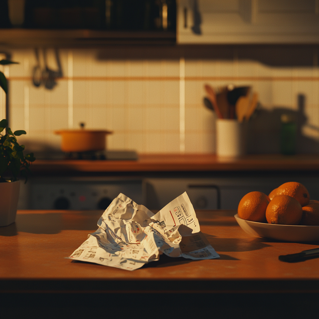 A receipt on a kitchen counter | Source: Midjourney