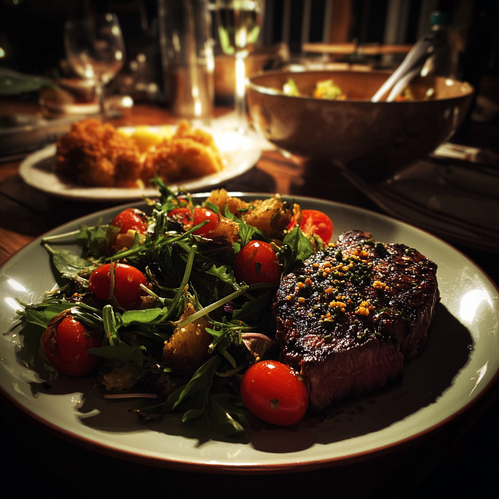 A plate of food on a table | Source: Midjourney