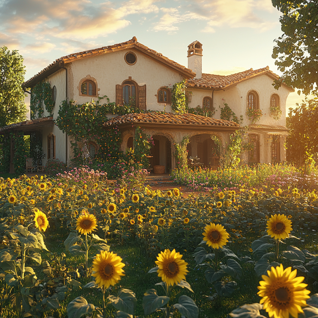 A picturesque country house nestled near a beautiful garden | Source: Midjourney