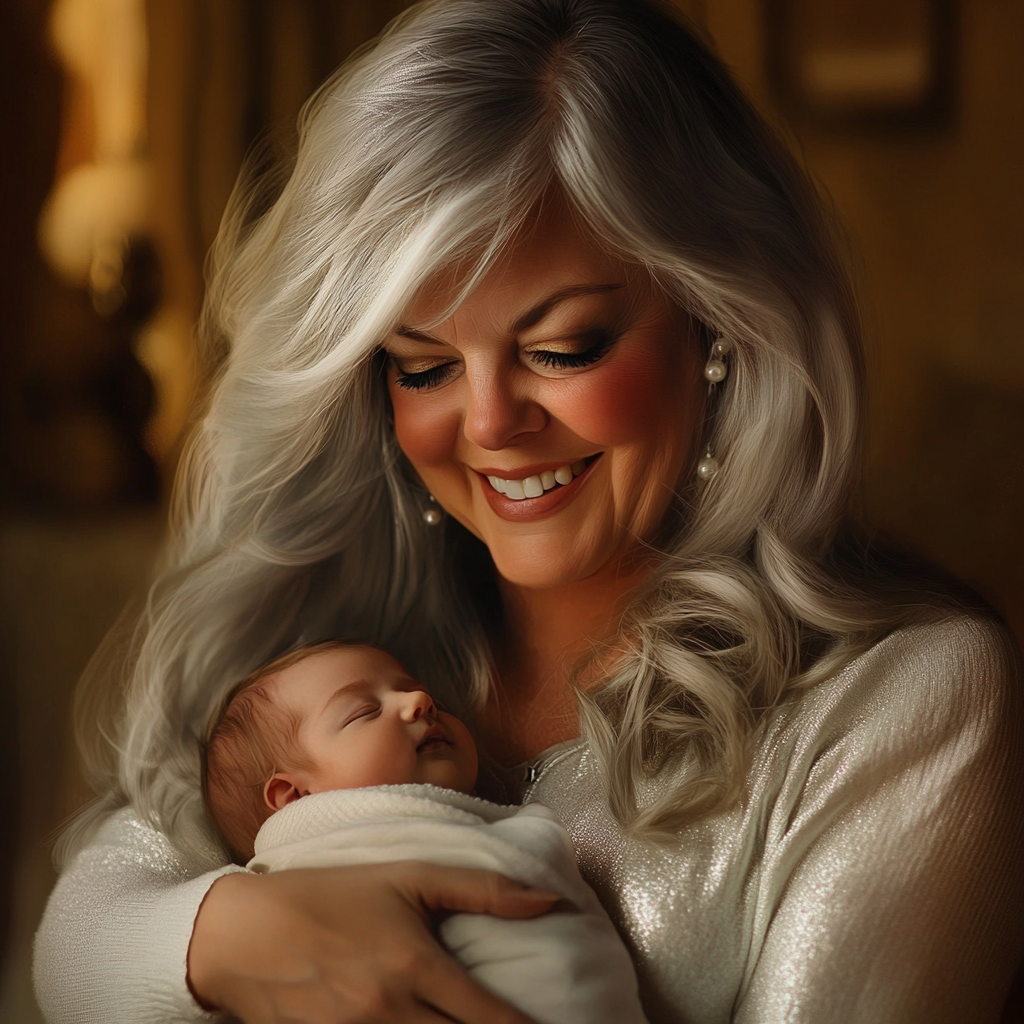 A happy older woman holding a baby | Source: Midjourney