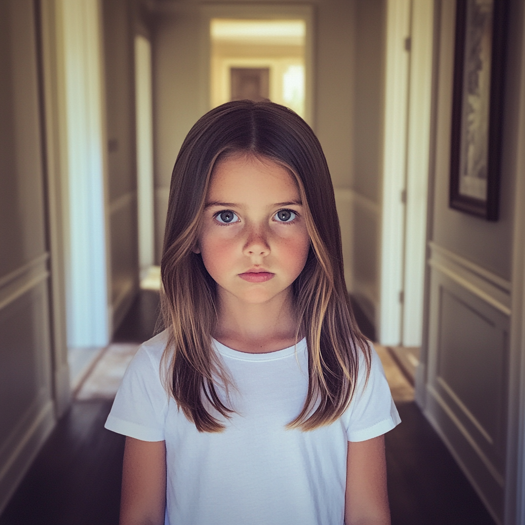 A little girl standing in a hallway | Source: Midjourney