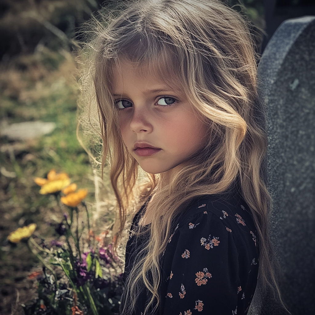 A little girl standing next to a grave | Source: Midjourney