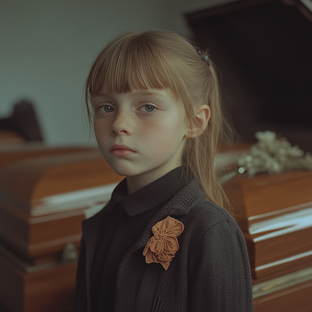 A girl at her parents' funeral | Source: Midjourney