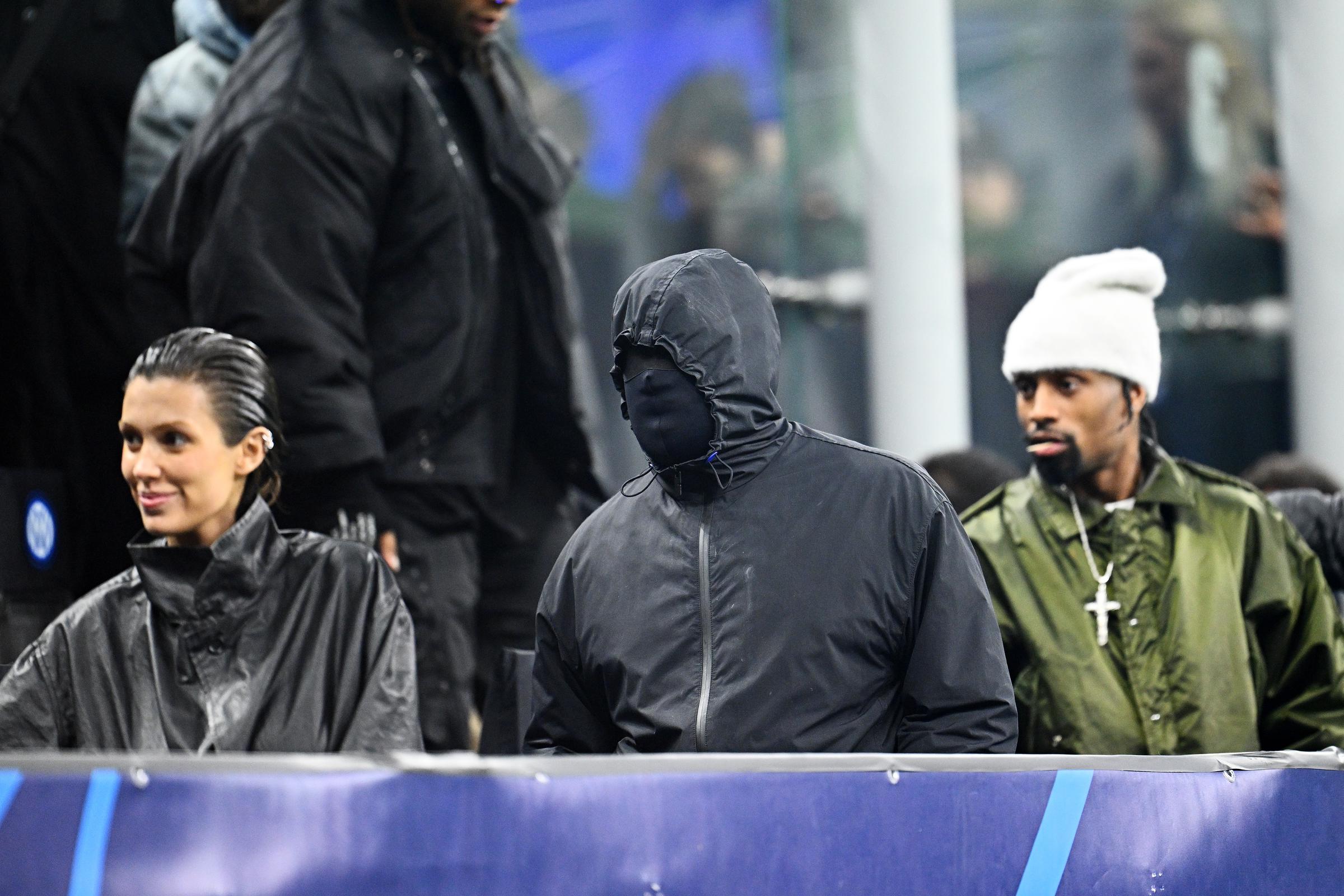 Bianca Censori and Kanye West pictured during the UEFA Champions League on February 20, 2024, in Milan, Italy. | Source: Getty Images