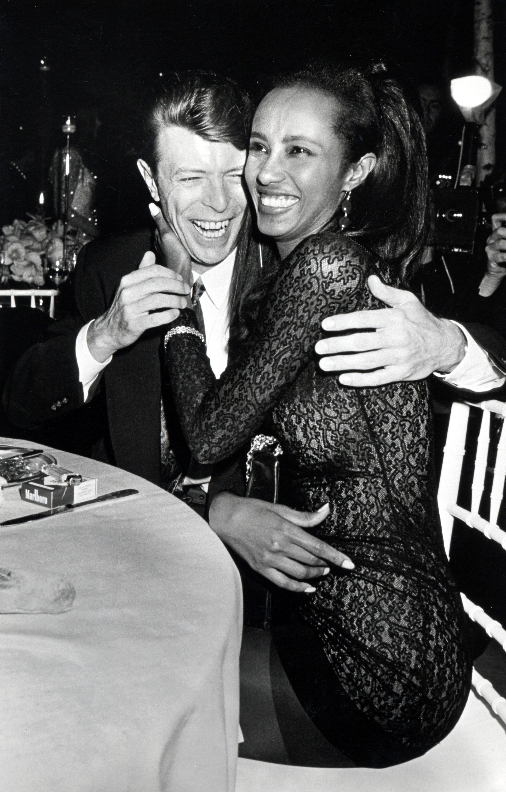 David Bowie and Iman at the "7th On Sale" To Benefit AIDS Research on November 29, 1990. | Source: Getty Images