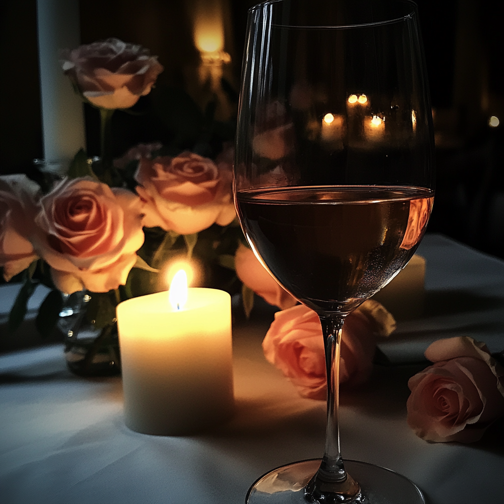 A glass of wine on a table | Source: Midjourney
