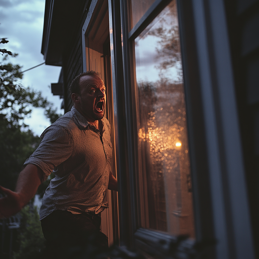 A man storming out of his house | Source: Midjourney