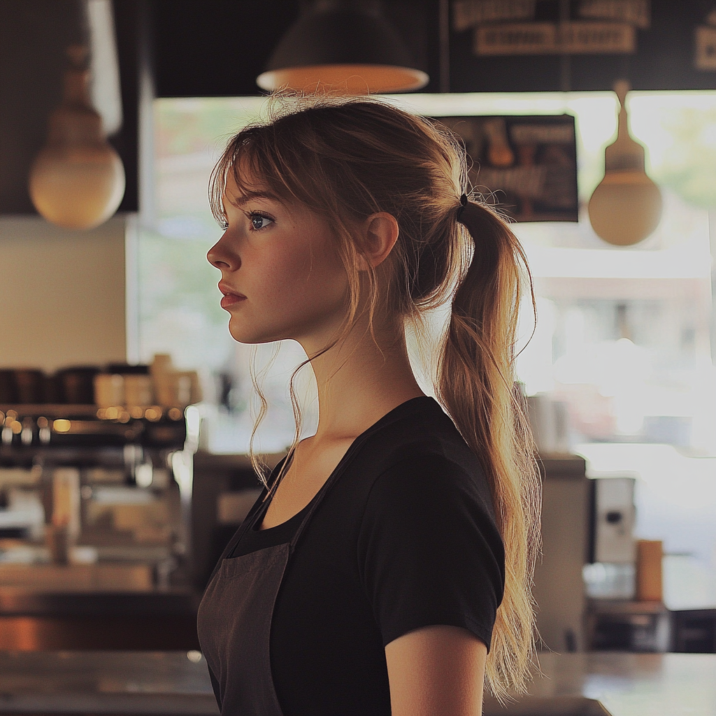 A side profile of a young waitress | Source: Midjourney